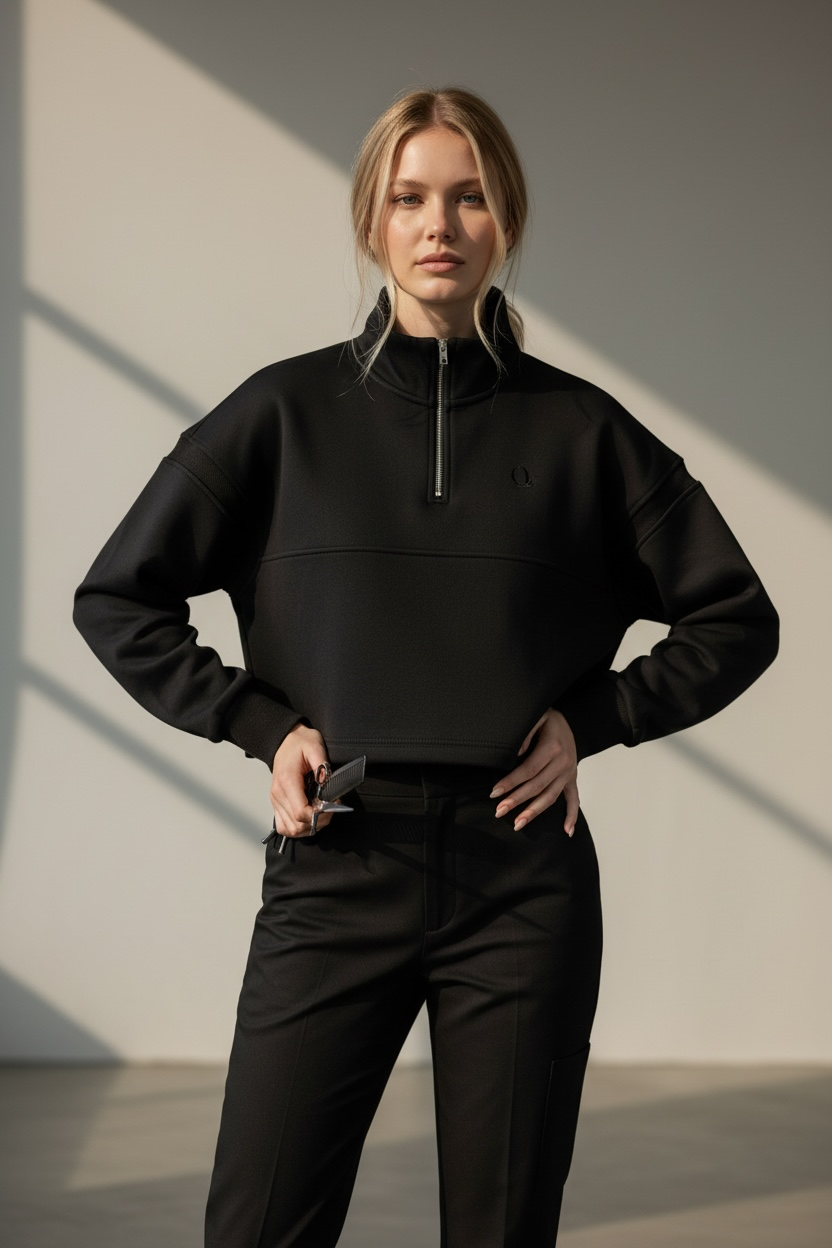 THE LIFT -  Quarter-Zip Detailed Crop Jumper